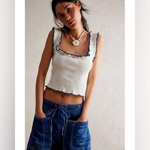 We The Free| ‘Caramel’ White Lace Trim Tank